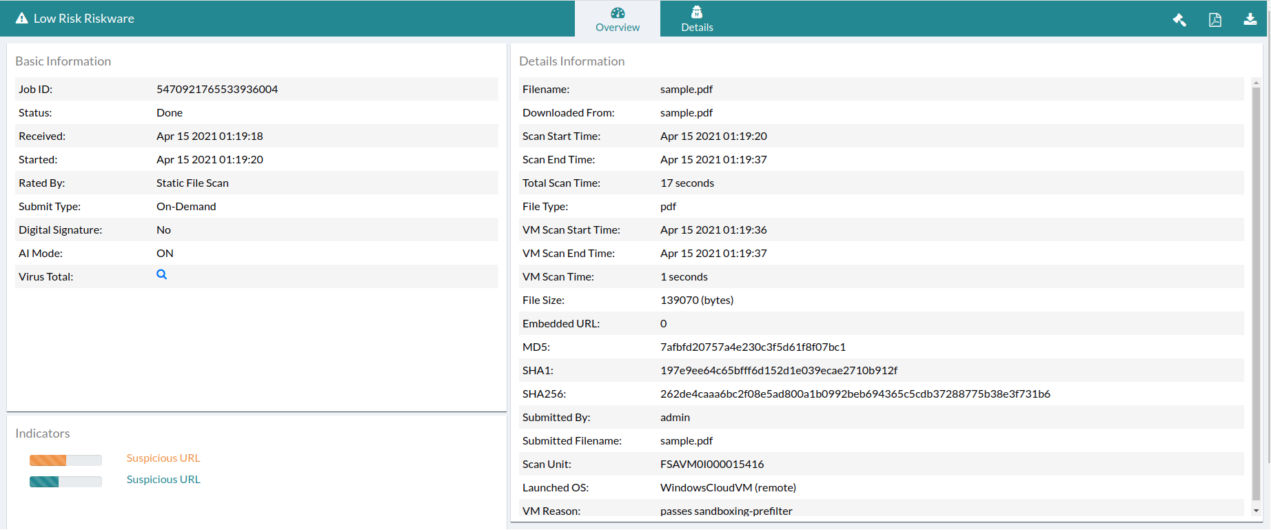 Test FortiSandbox instance with a file scan | FortiSandbox Public